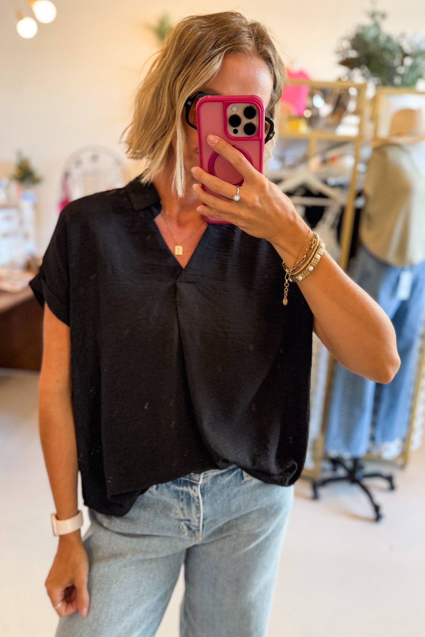 Black V-Neck Flowy Top