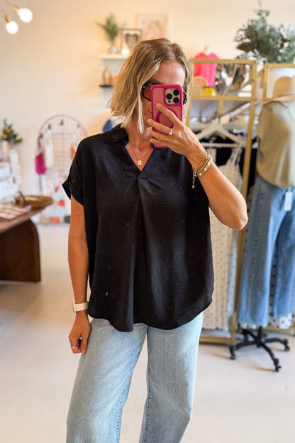 Black V-Neck Flowy Top - FINAL SALE