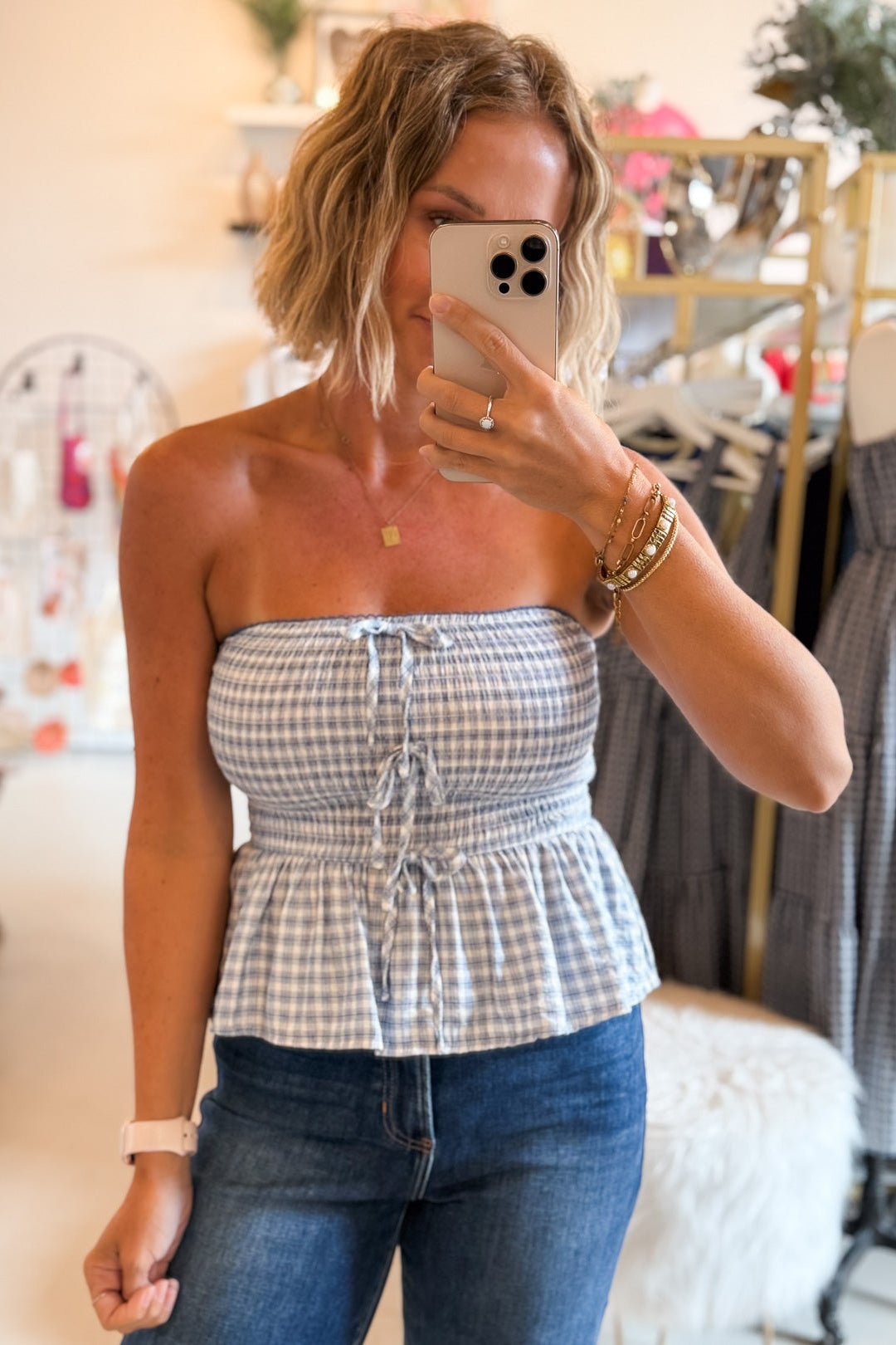 Bridget Blue Smocked Tube Top