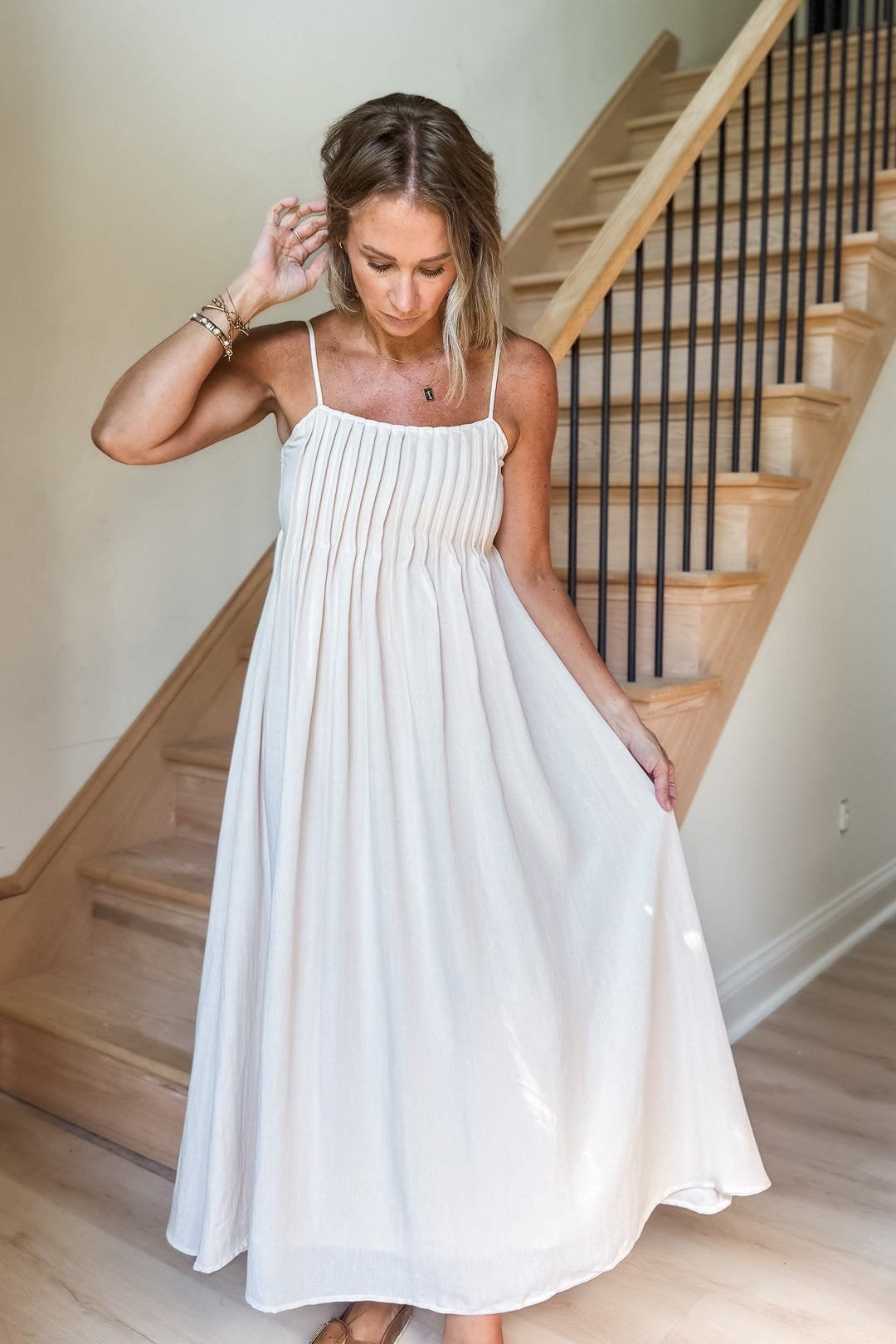 Kayla Light Khaki Pintuck Dress - FINAL SALE