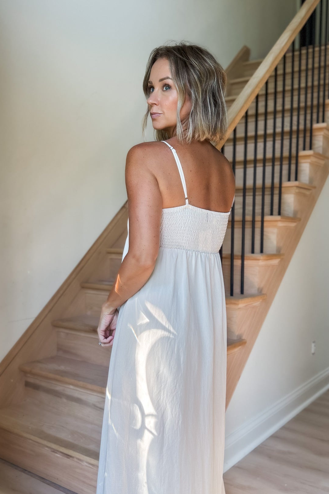 Kayla Light Khaki Pintuck Dress