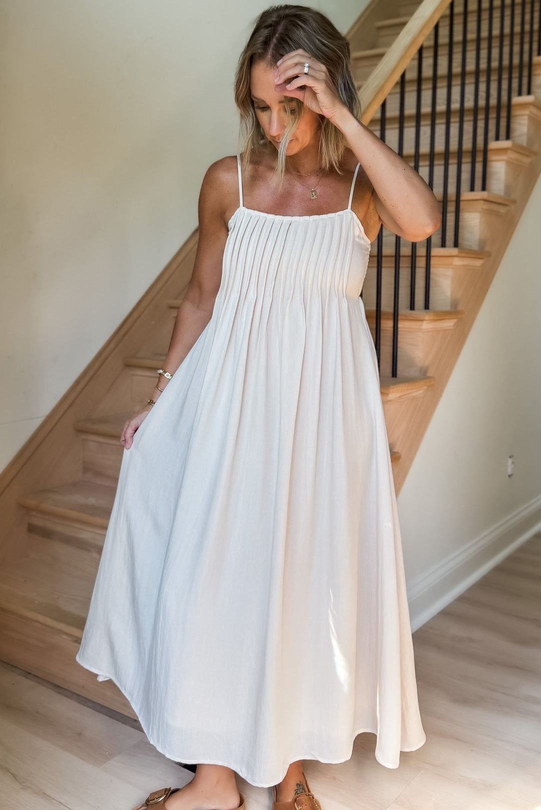 Kayla Light Khaki Pintuck Dress - FINAL SALE