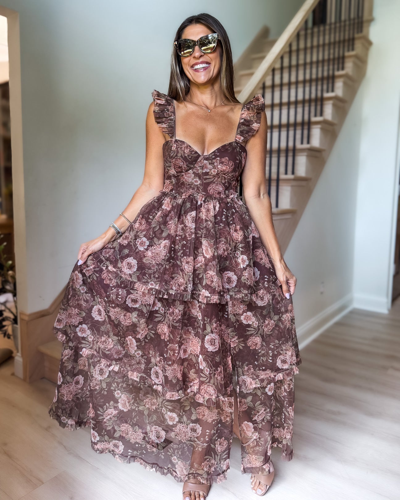 Autumn Floral Chiffon Dress