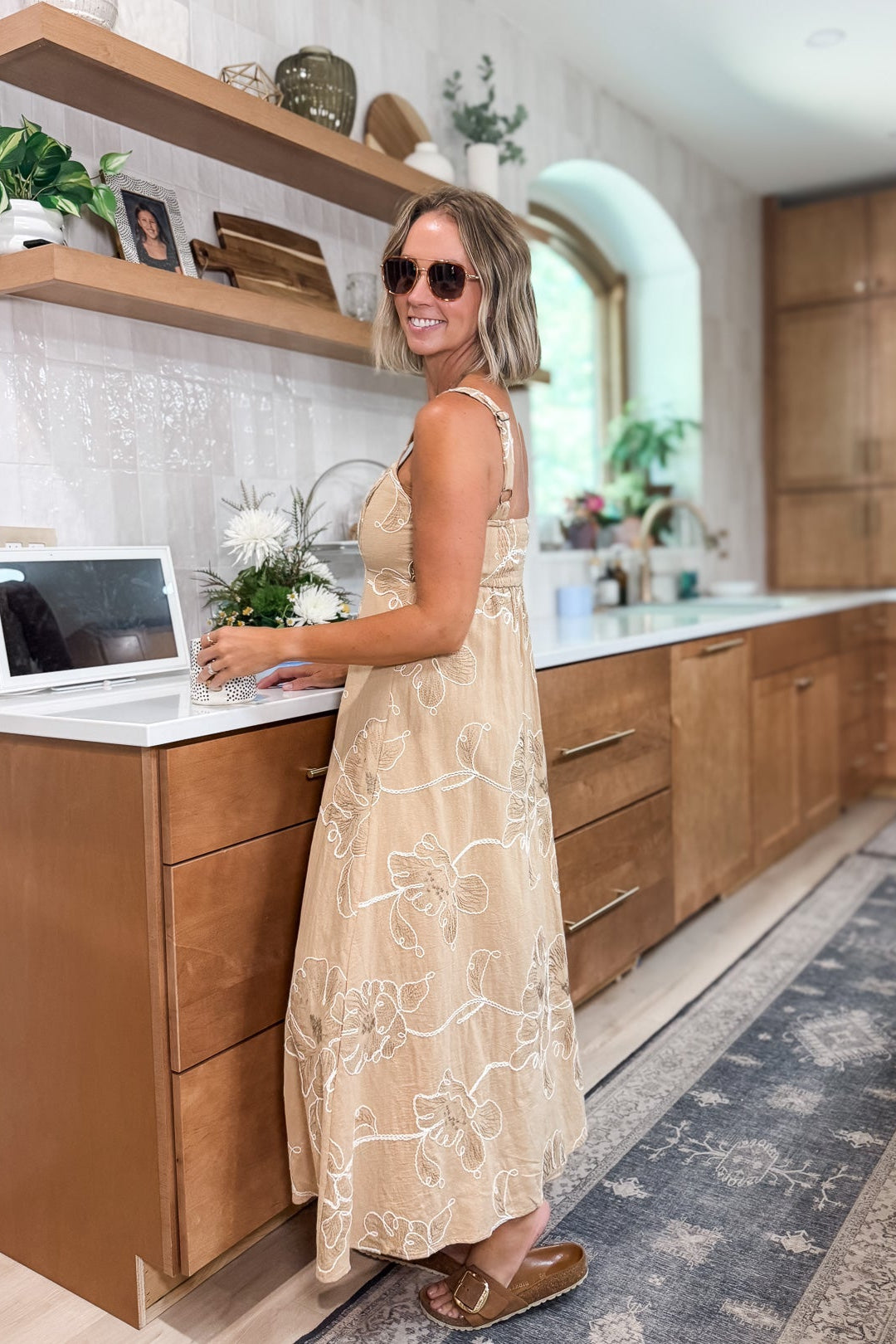 Lisa Khaki Floral Embroidered Dress