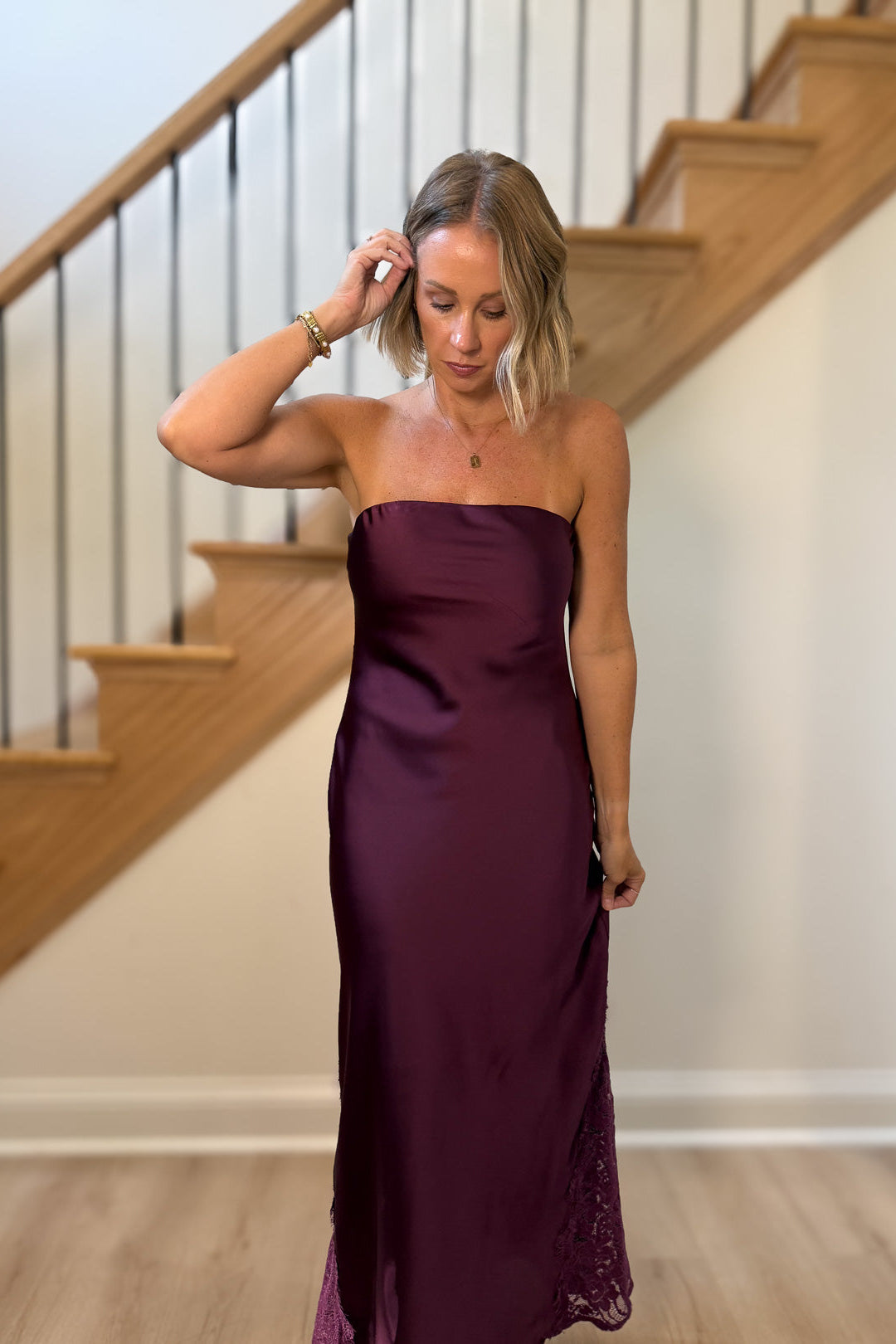 Deep Plum Strapless Maxi Dress