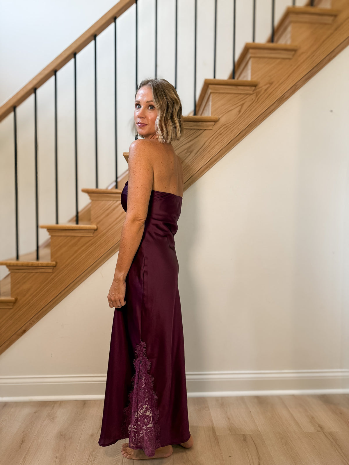 Deep Plum Strapless Maxi Dress