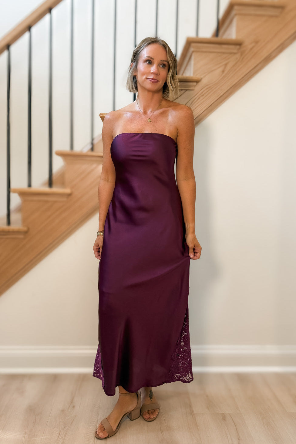 Deep Plum Strapless Maxi Dress