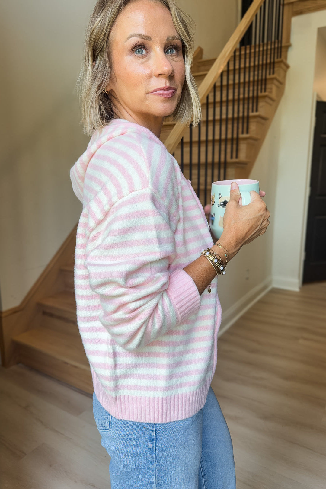 Baby Pink Striped Zip Jacket