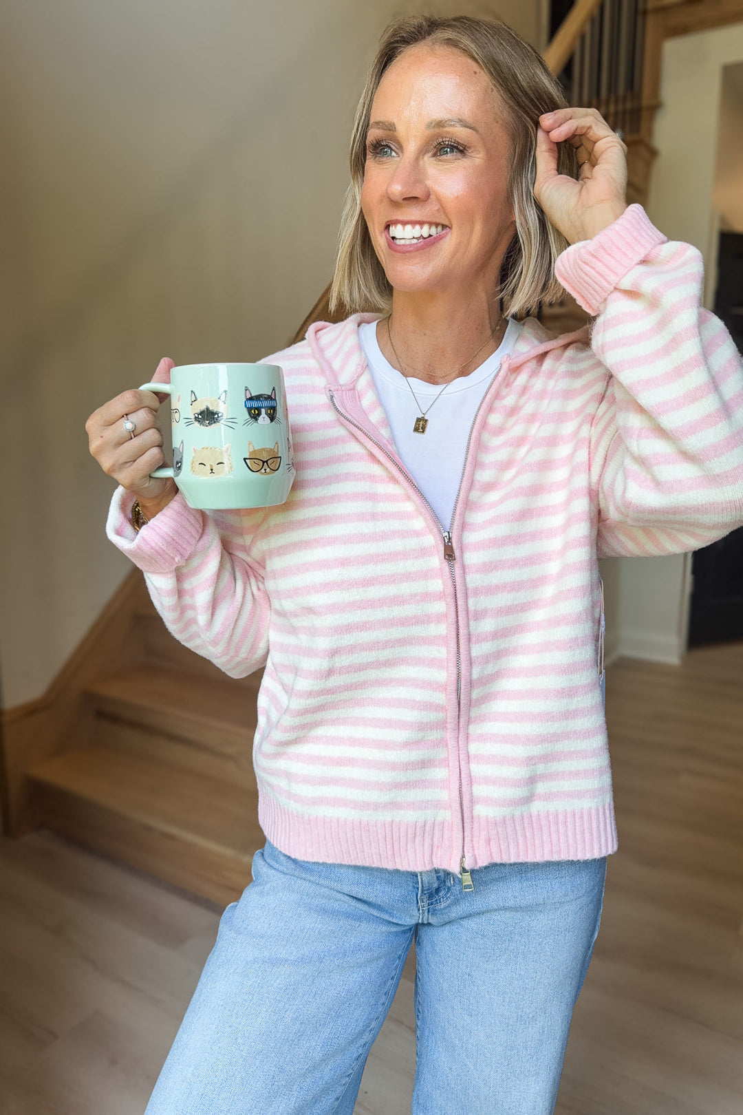 Baby Pink Striped Zip Jacket