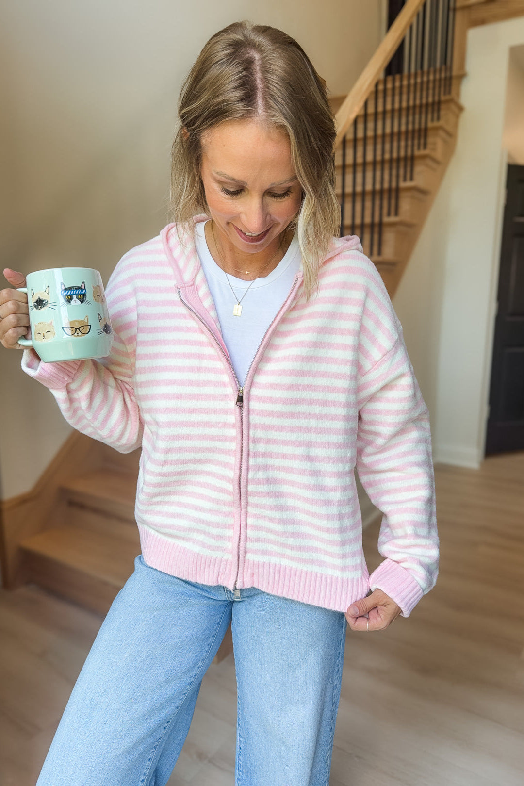Baby Pink Striped Zip Jacket