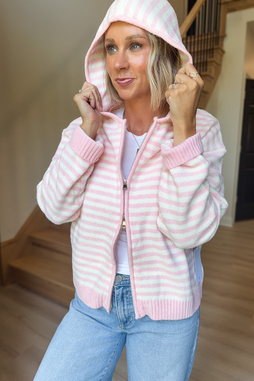 Baby Pink Striped Zip Jacket