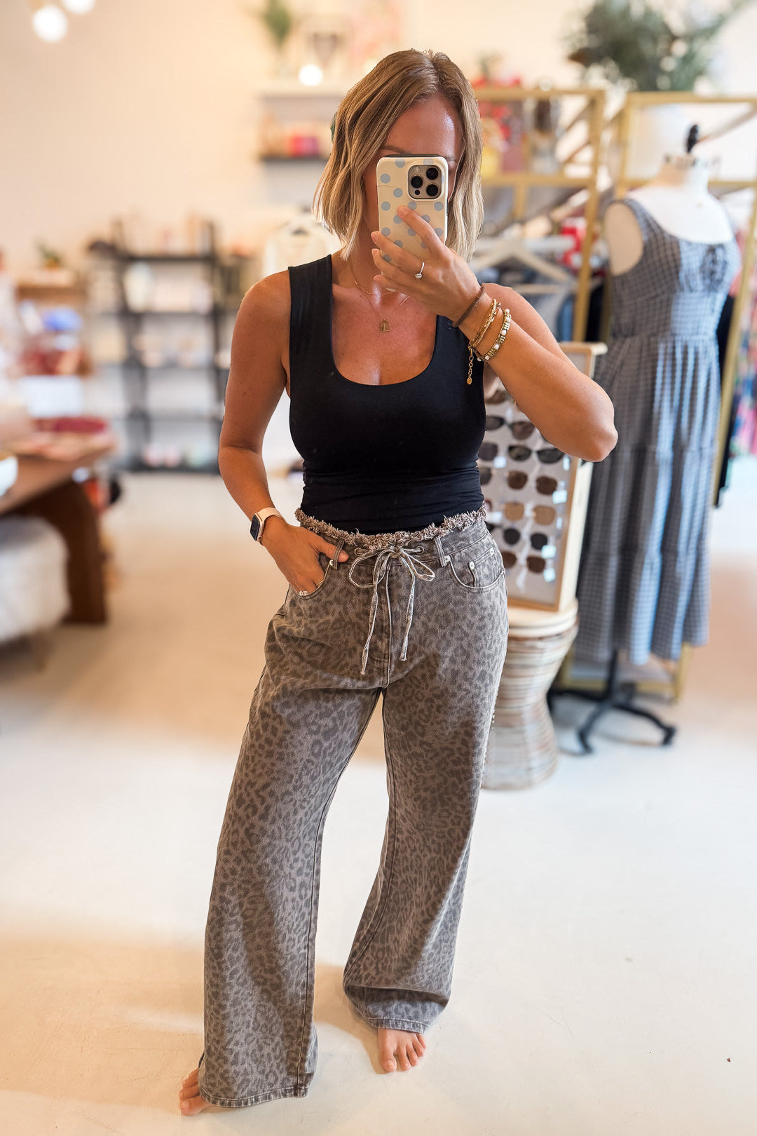 Raw Edge Leopard Print Pants