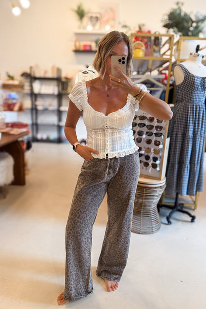 Raw Edge Leopard Print Pants