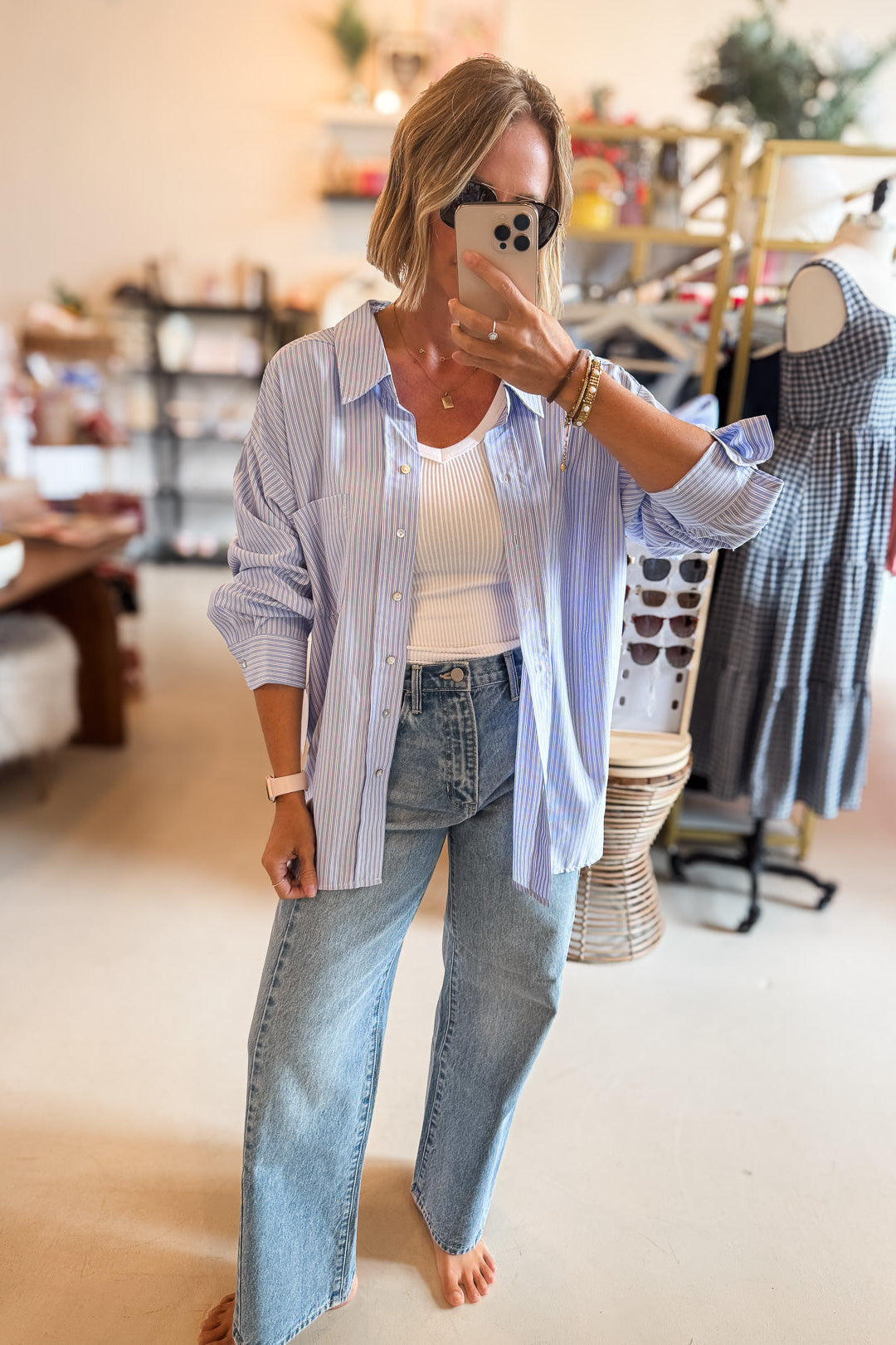 Jennifer Blue Stripe Button Up
