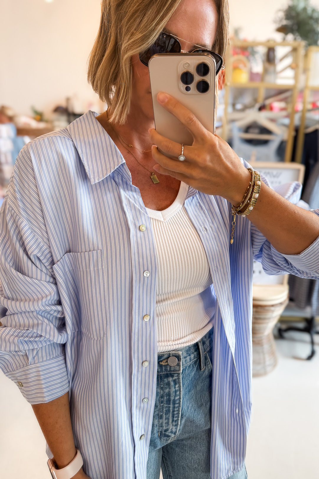 Jennifer Blue Stripe Button Up
