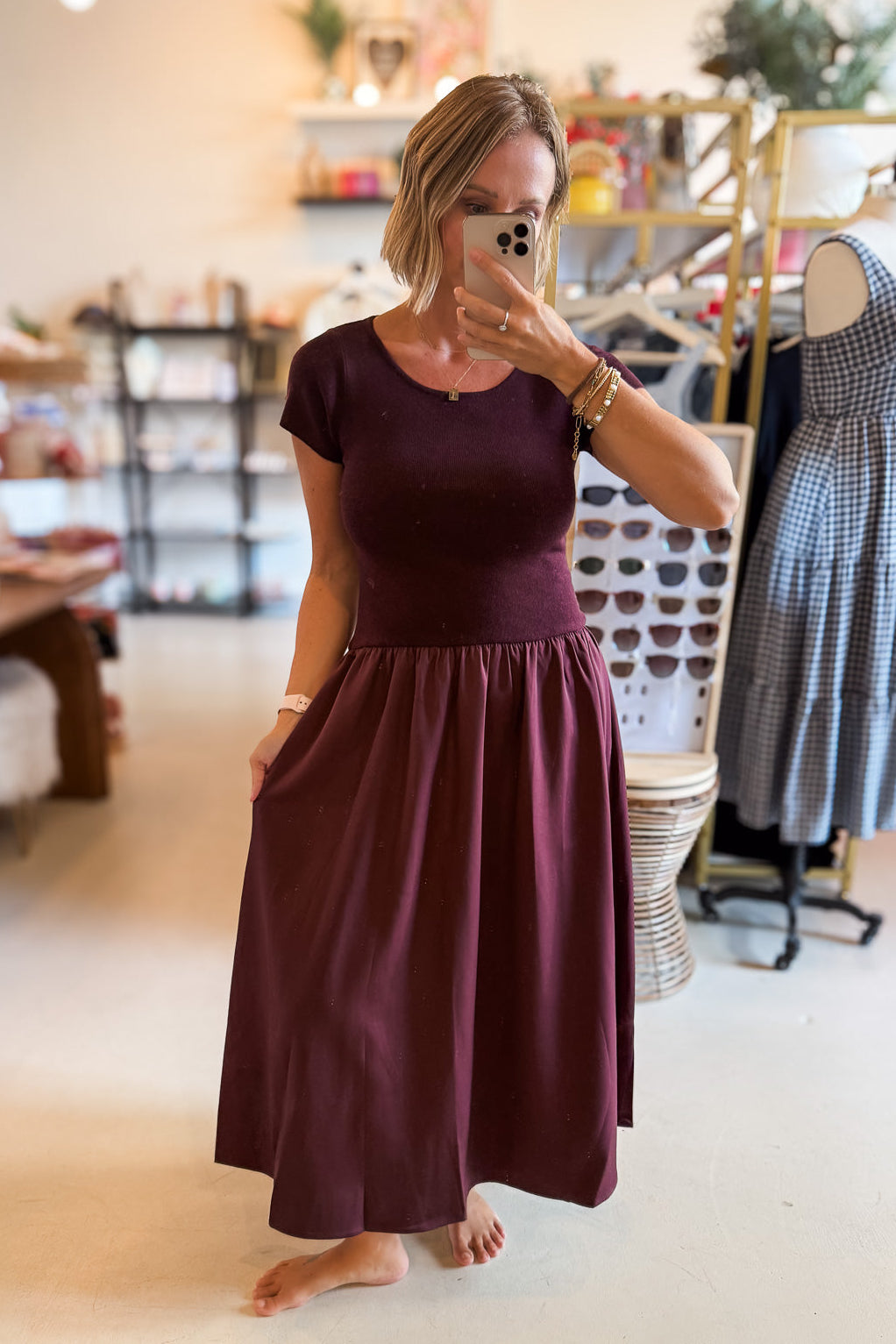 Sally Maroon Mixed Media Dress