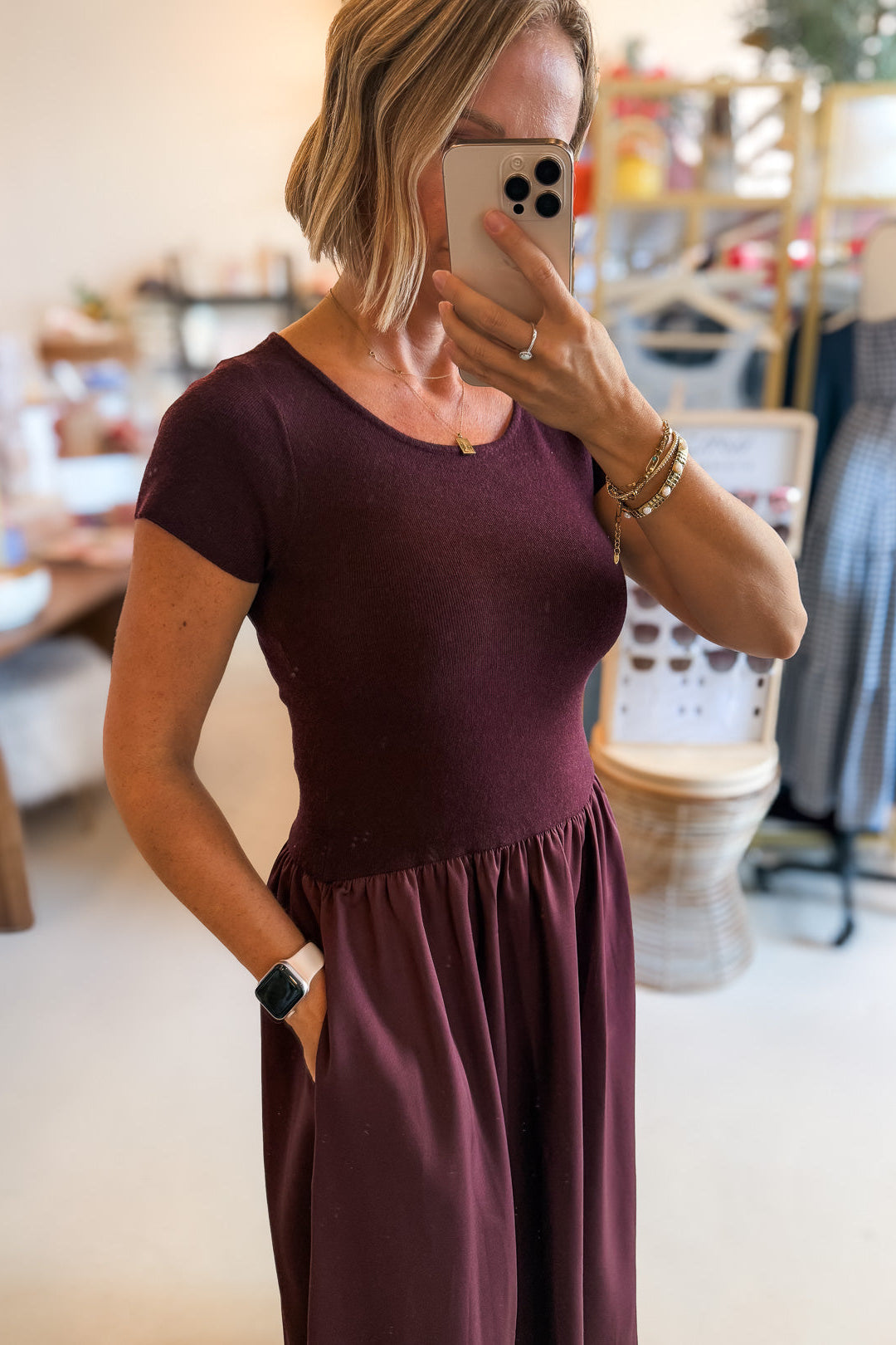 Sally Maroon Mixed Media Dress