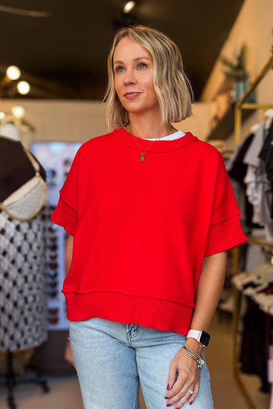 Kacey Red Knit Sweater Tee