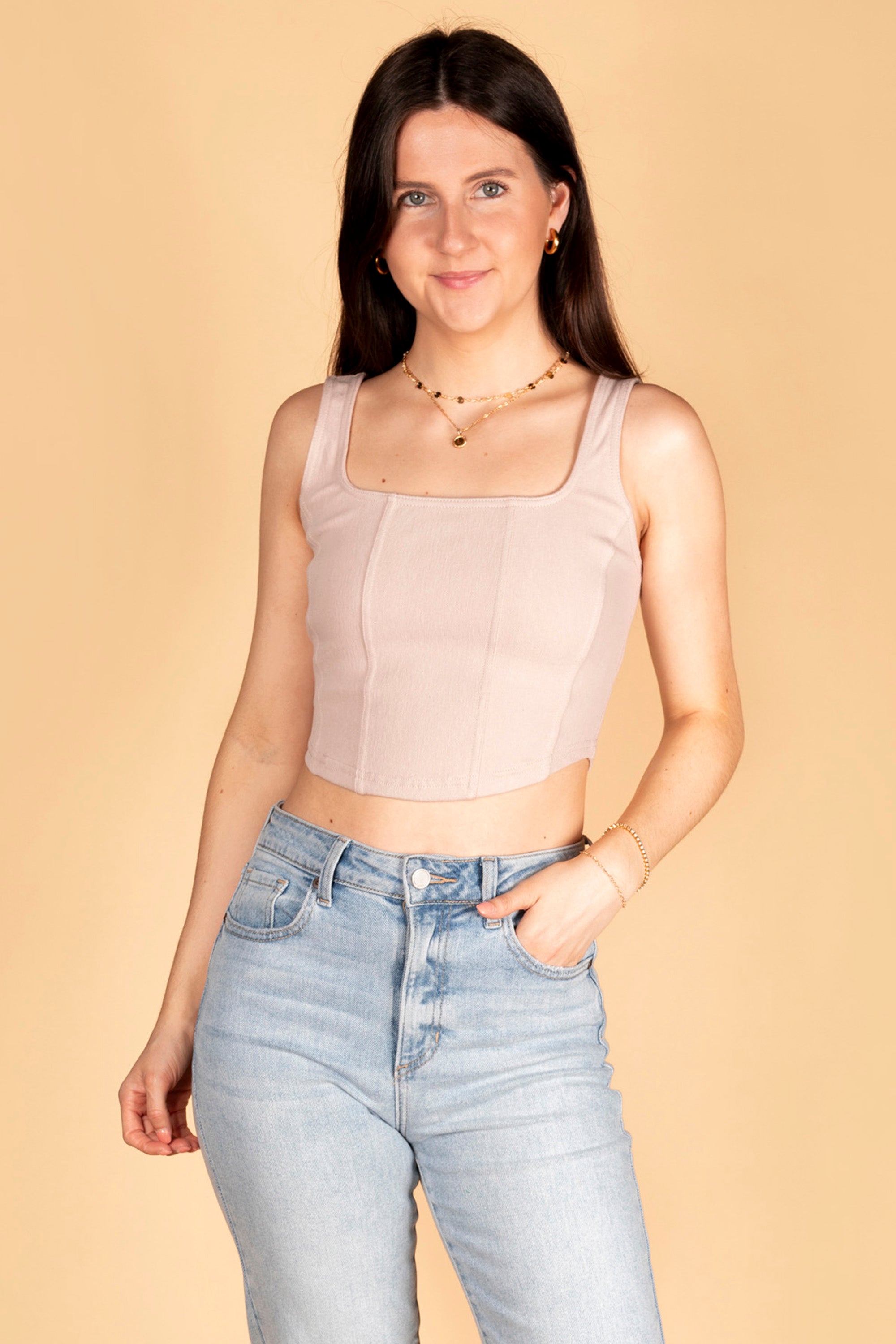 Taupe Cotton Twill Corset Top