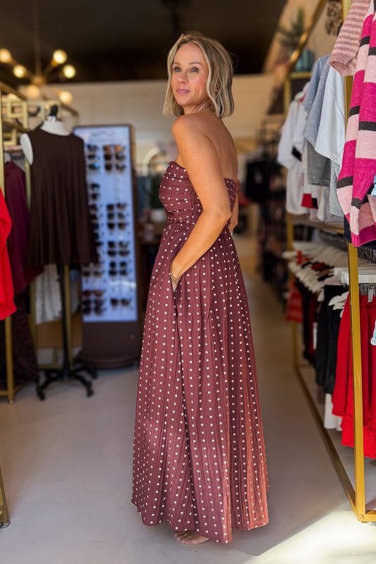 Burgundy Cream Polka Dot Dress