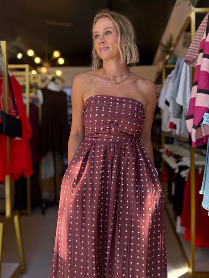Burgundy Cream Polka Dot Dress