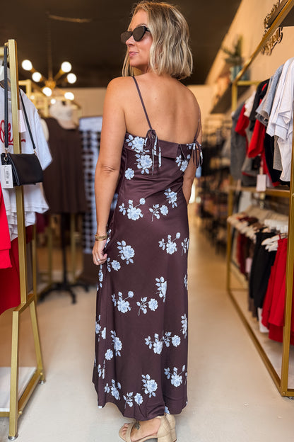 Jackie Blue Floral Satin Dress