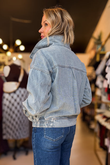 Light Wash Denim Bomber Jacket
