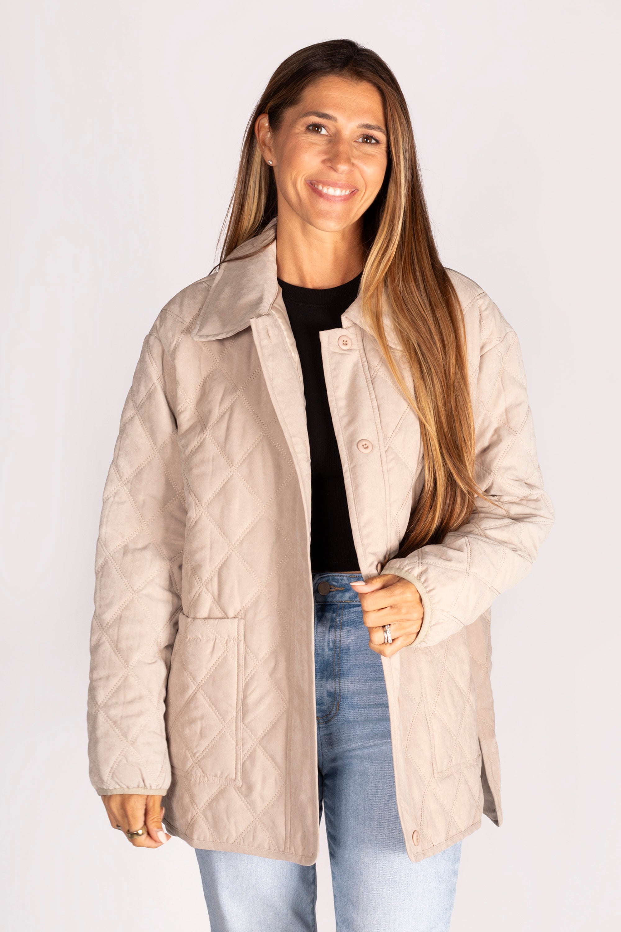 Stone Button Down Quilted Jacket