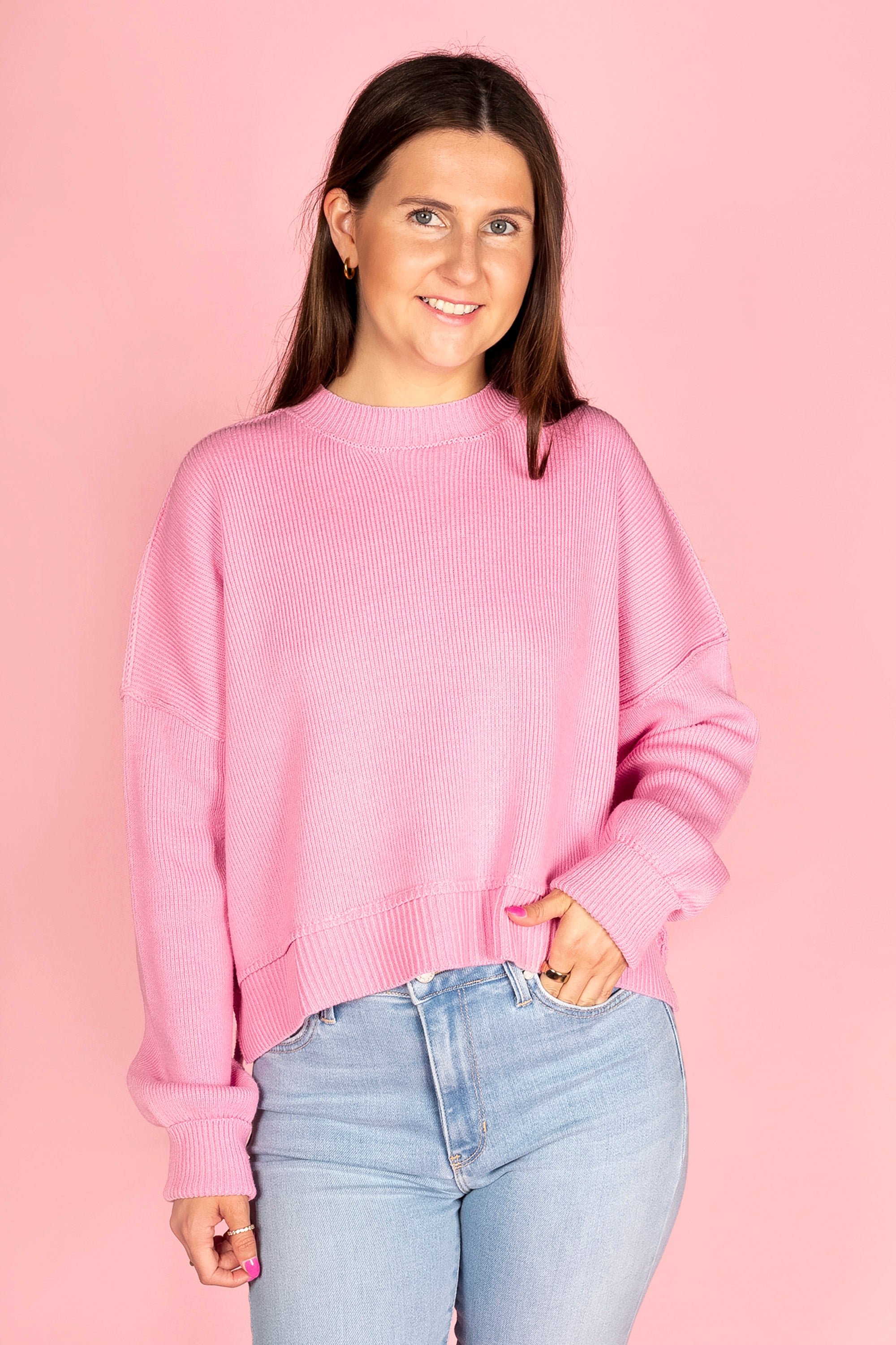 Pink Drop Sleeve Sweater