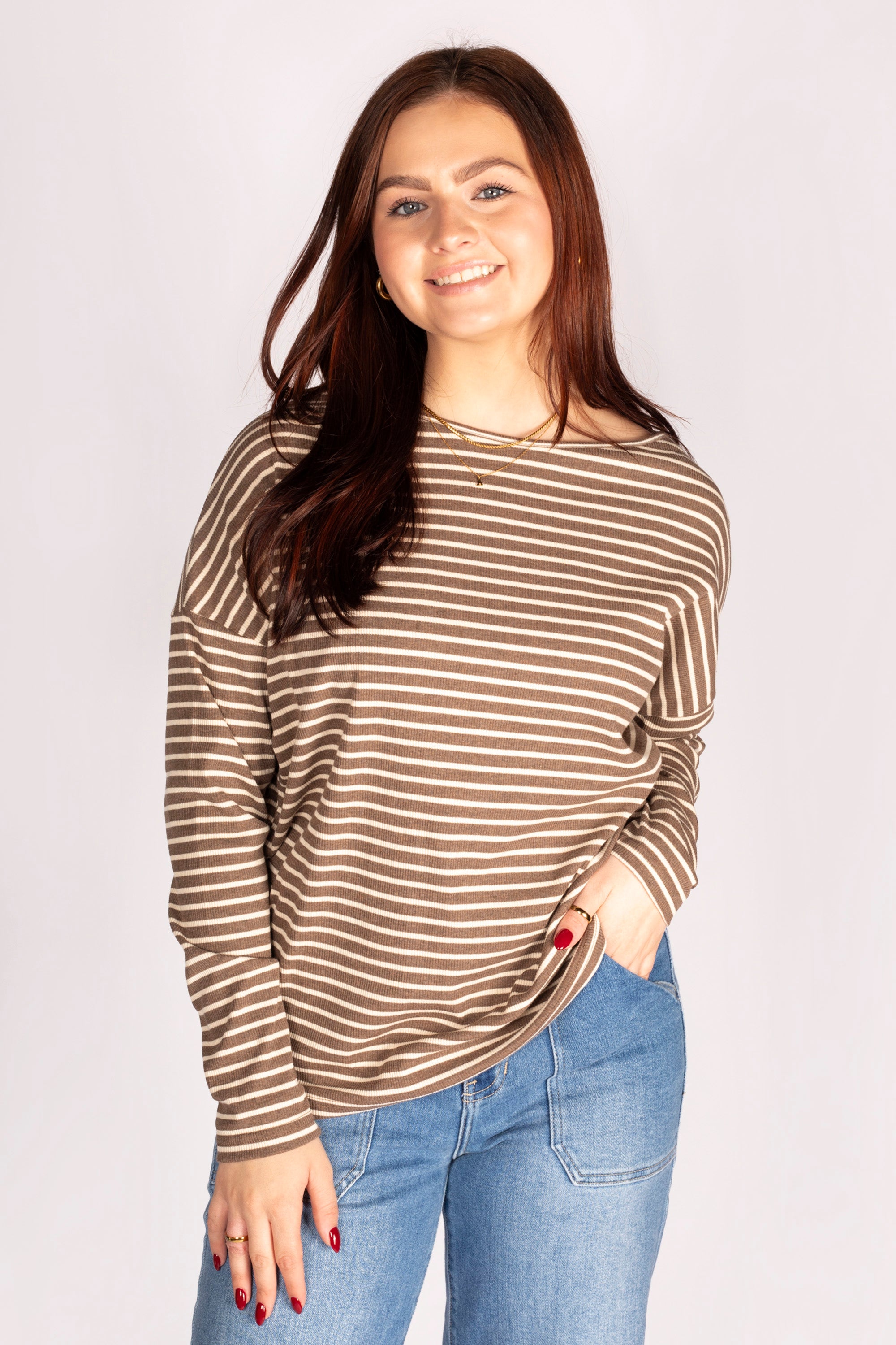 Mocha Striped Long Sleeve Top