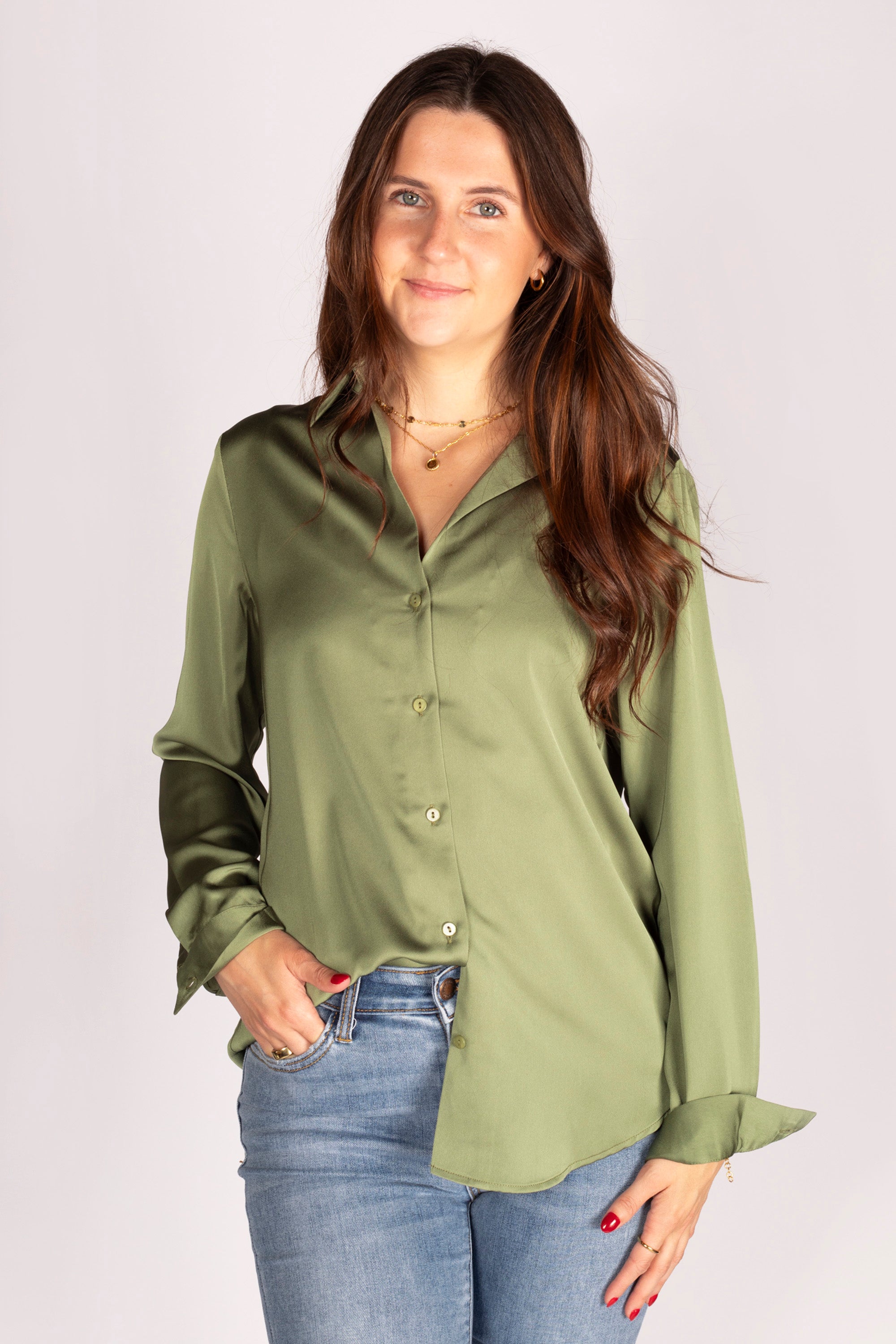 Mona Olive Satin Top - FINAL SALE