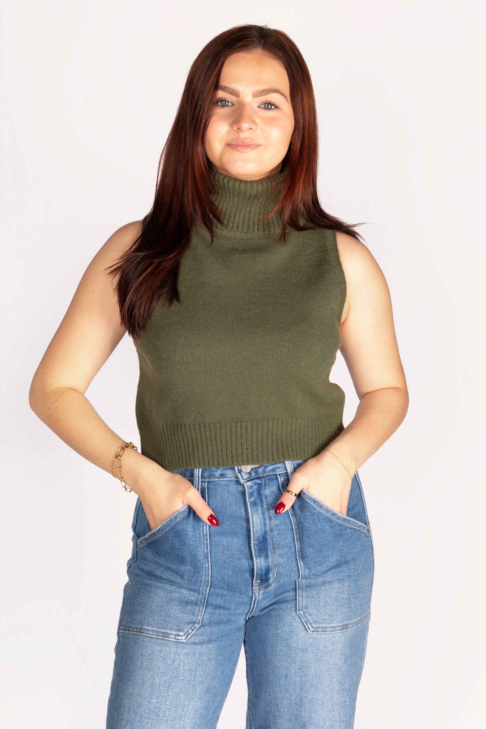 Alice Olive Turtle Neck Knit Top