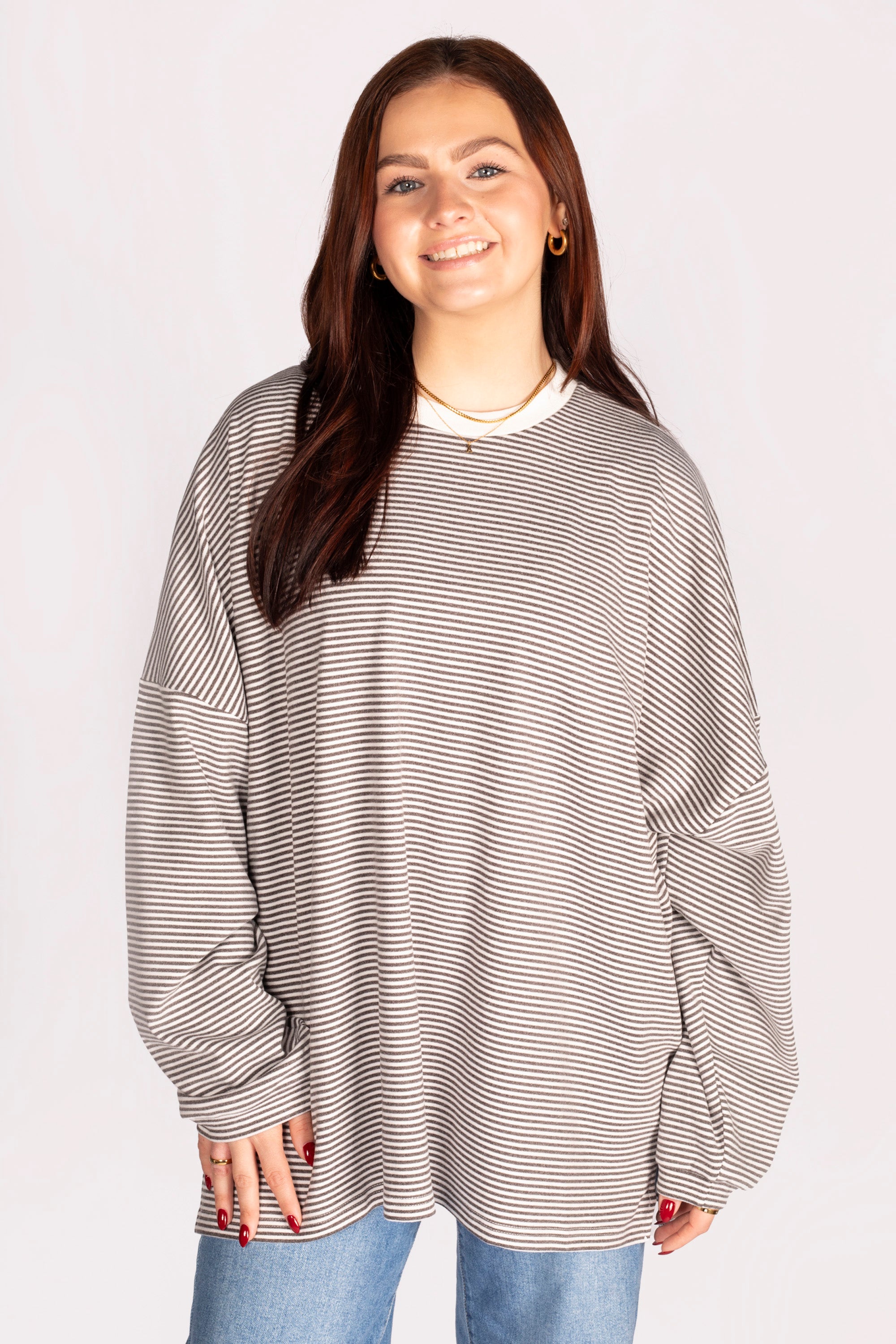 Charcoal Striped Oversized Tee