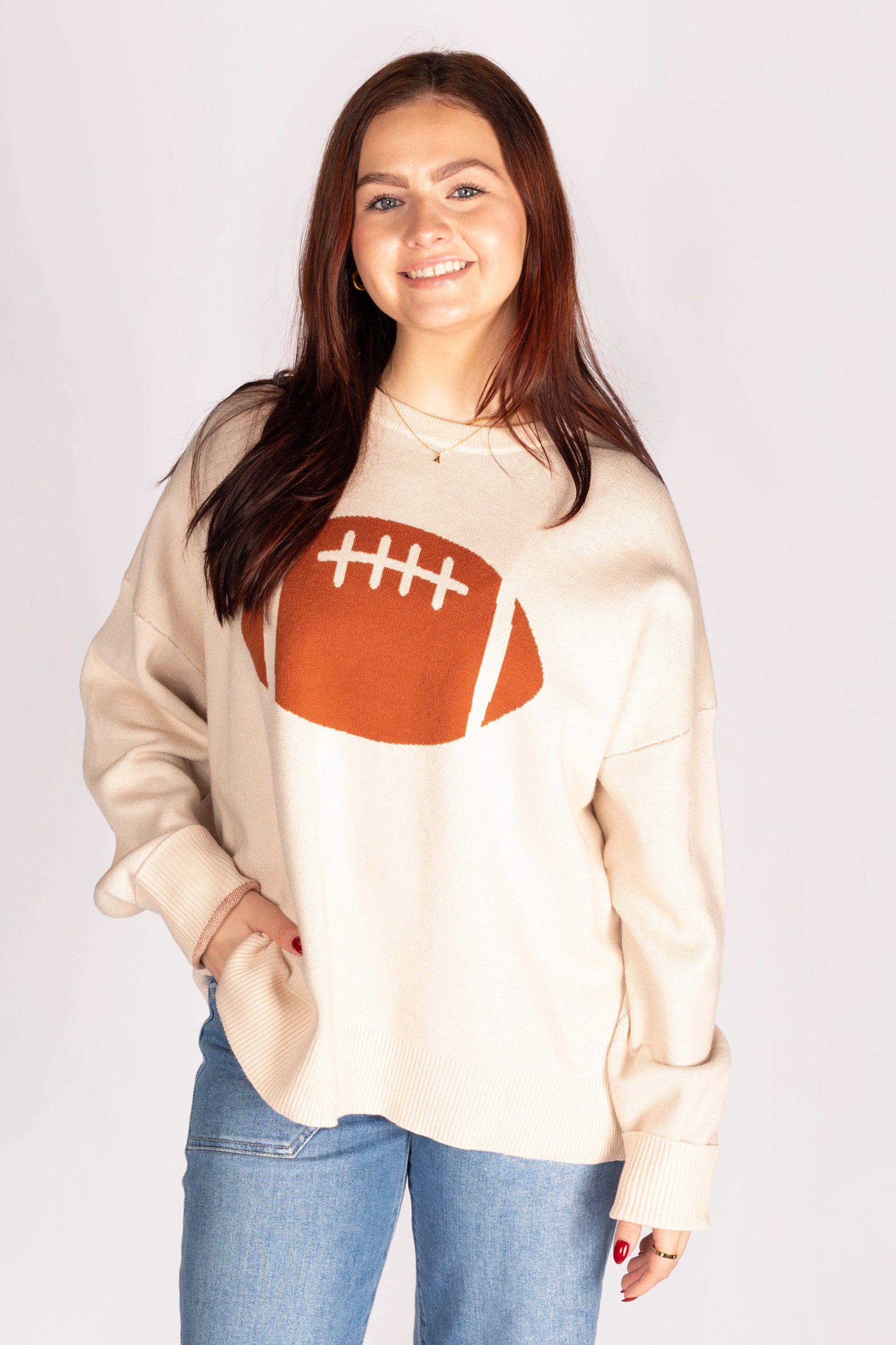 Football Jacquard Cream Sweater