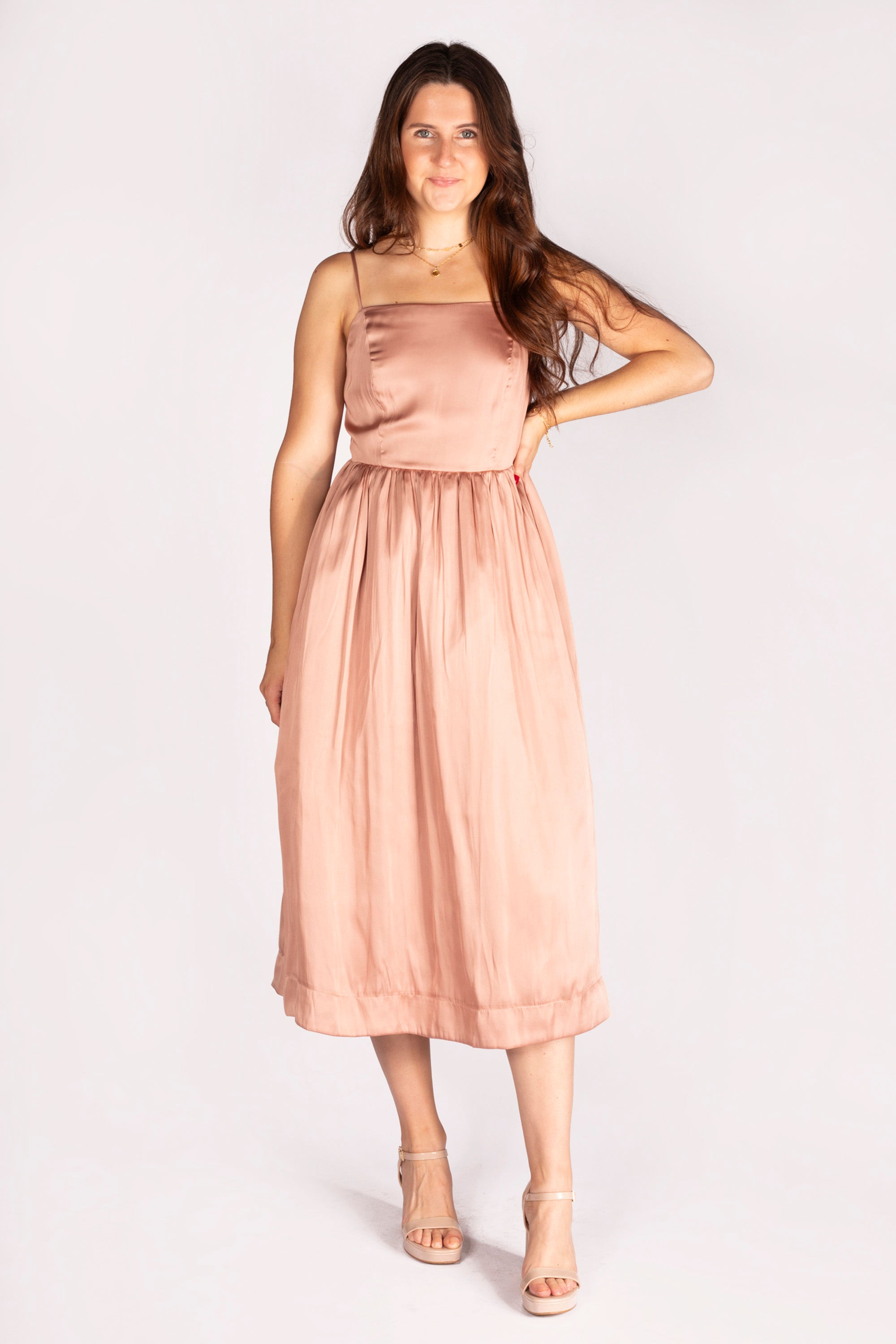 Rosé Satin Cami Midi Dress - FINAL SALE