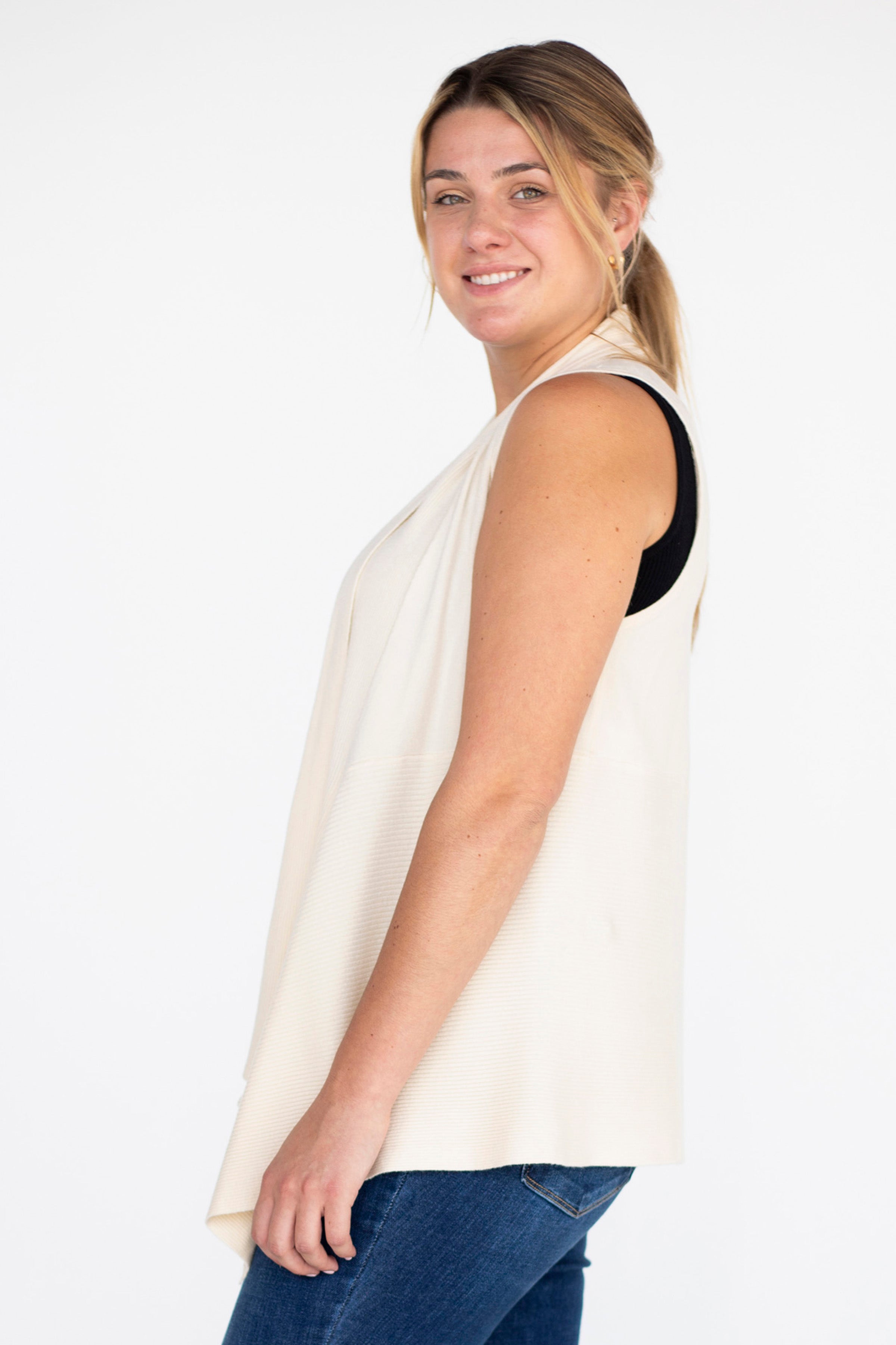 White shop sleeveless cardigan