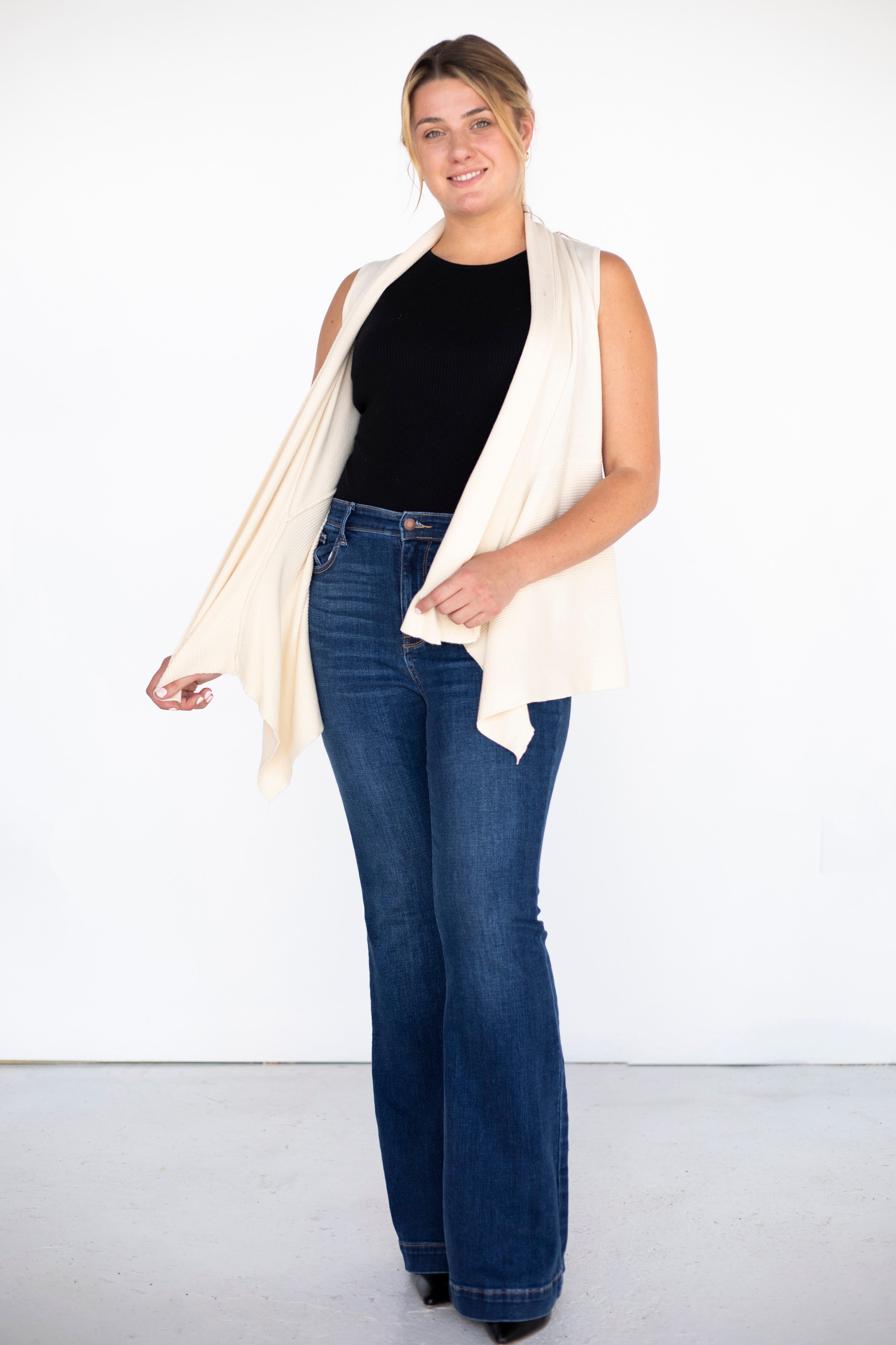 White sleeveless clearance cardigan