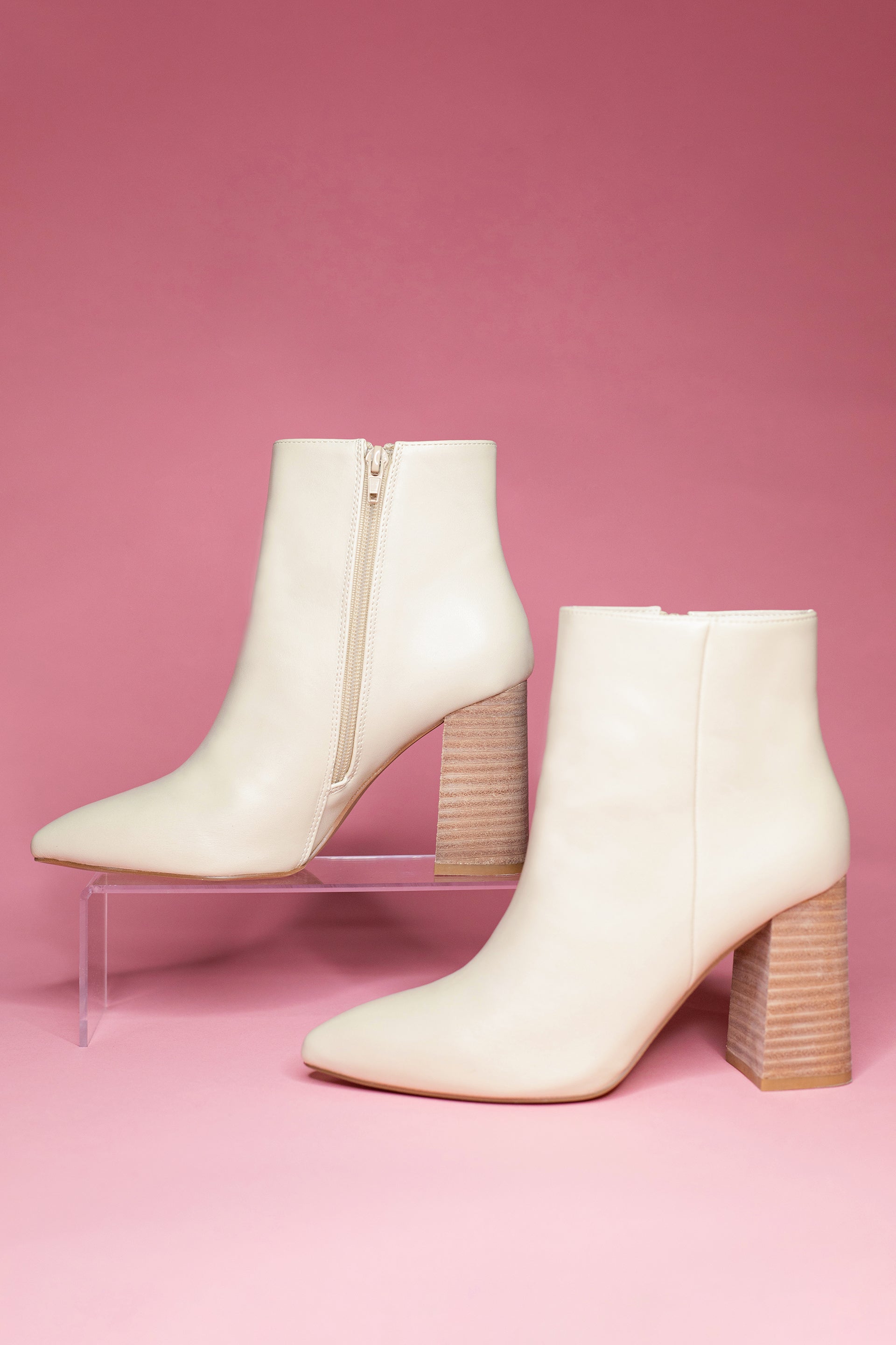 White booties wooden outlet heel