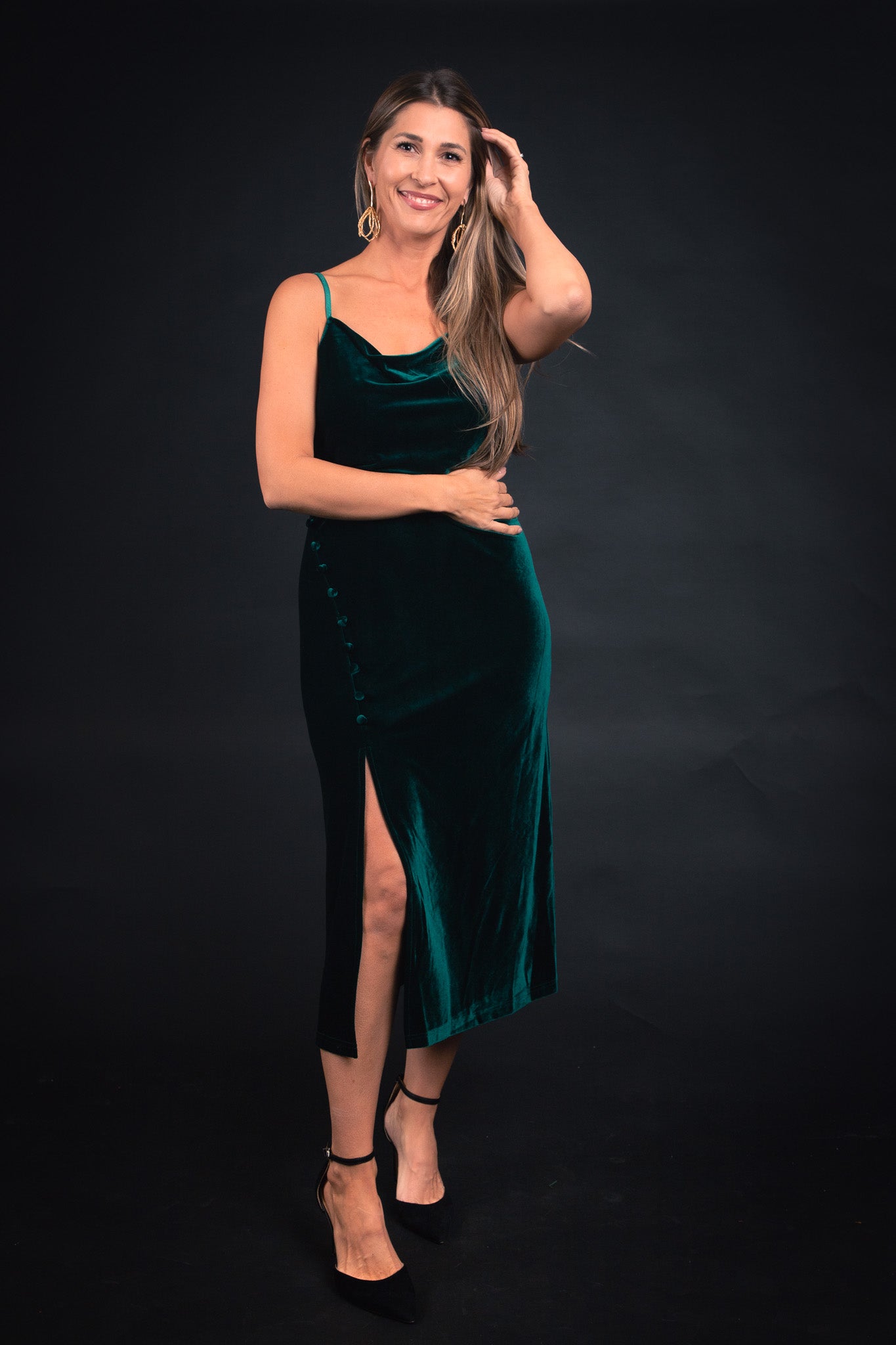 Eliza Emerald Velvet Midi Dress