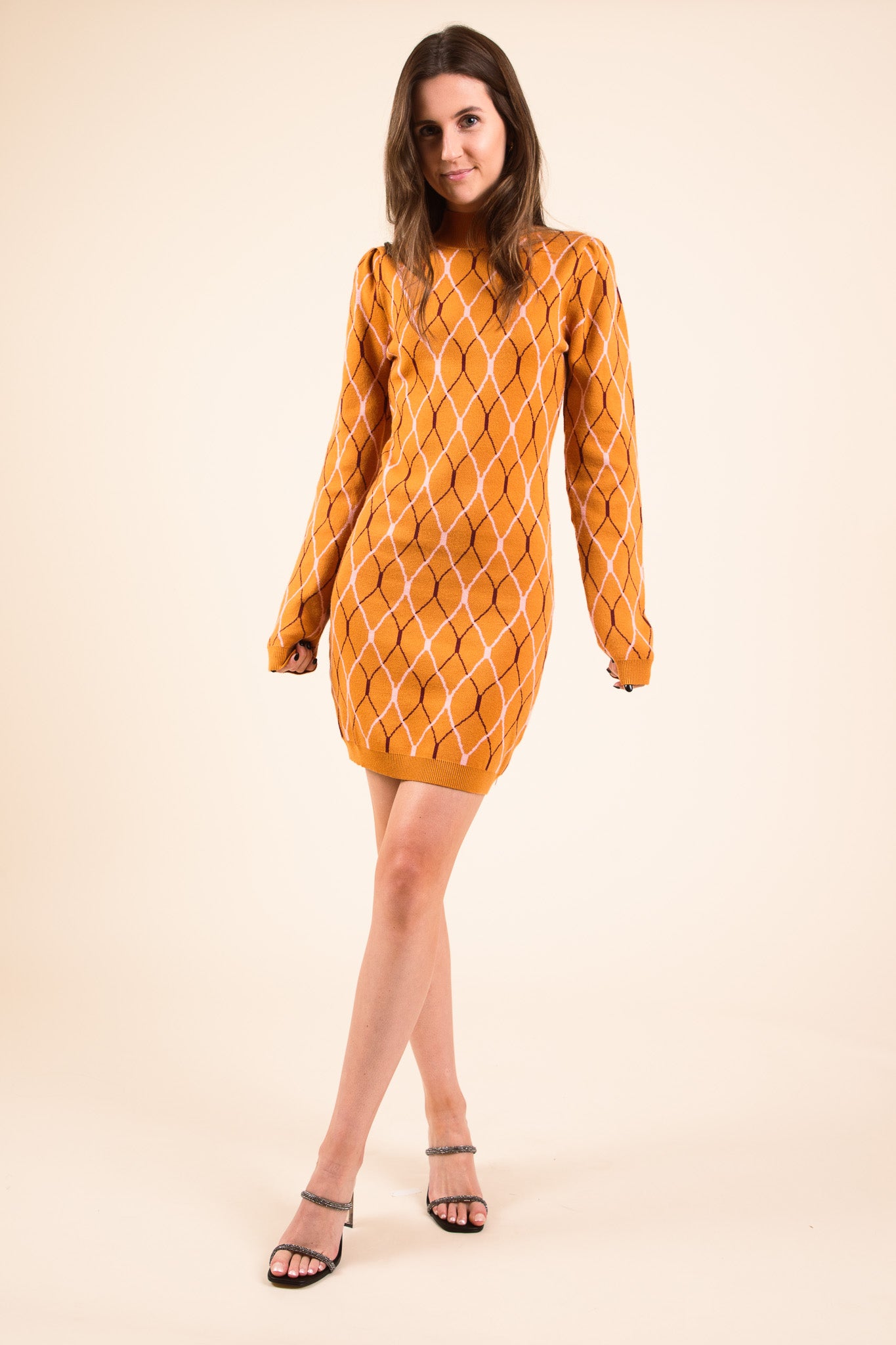 Geo Knit Tan Sweater Dress